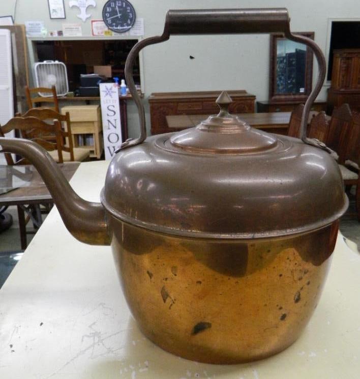 Copper Coffee Kettle with Fixed Handle - 12" x 13" x 9.25": See Photos For Condition and Details