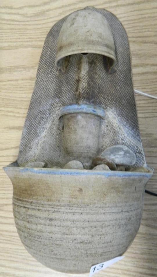 Studio Art Pottery Wall Hung Water Fountain with Light - Unsigned - 20" x 11.5" x 6.25": See Photos For Condition and Details