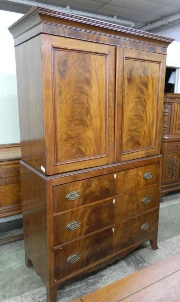 Vintage 2 Piece 3 Drawer Armoire Chest - 80.5" x 50": See Photos For Condition and Details