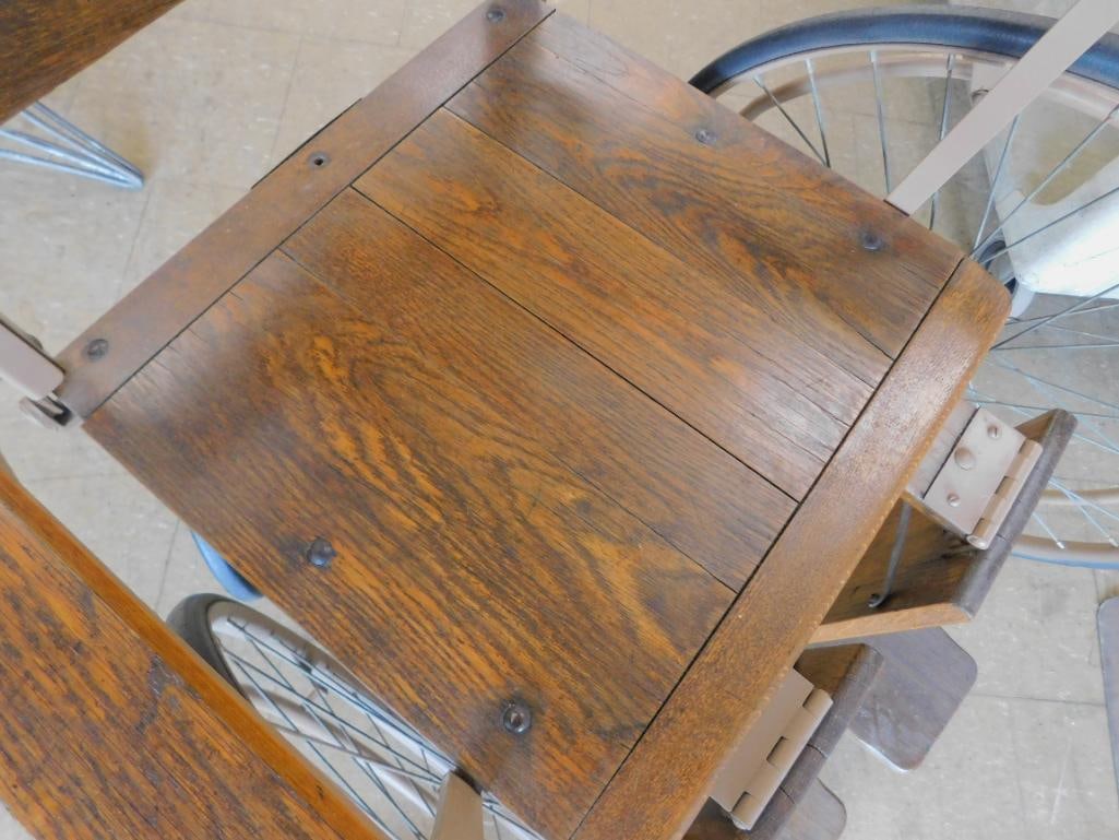 Vintage Wood and Metal Wheel Chair with Spoked Wheels - 48" x 27" x 37" - 3