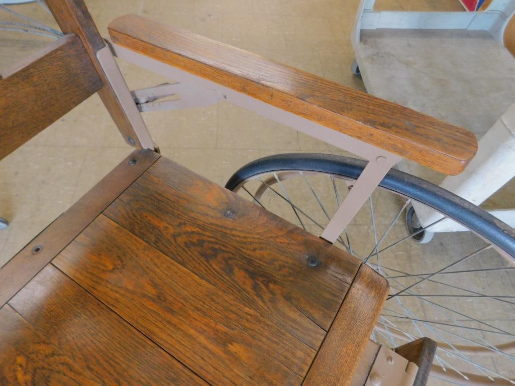Vintage Wood and Metal Wheel Chair with Spoked Wheels - 48" x 27" x 37" - 4