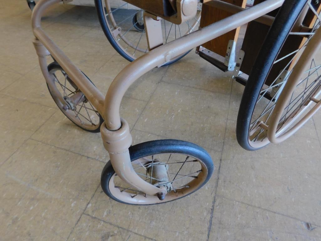 Vintage Wood and Metal Wheel Chair with Spoked Wheels - 48" x 27" x 37" - 6