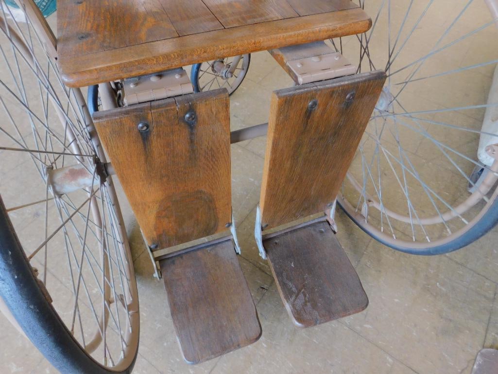 Vintage Wood and Metal Wheel Chair with Spoked Wheels - 48" x 27" x 37" - 7