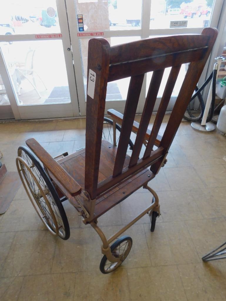 Vintage Wood and Metal Wheel Chair with Spoked Wheels - 48" x 27" x 37" - 8