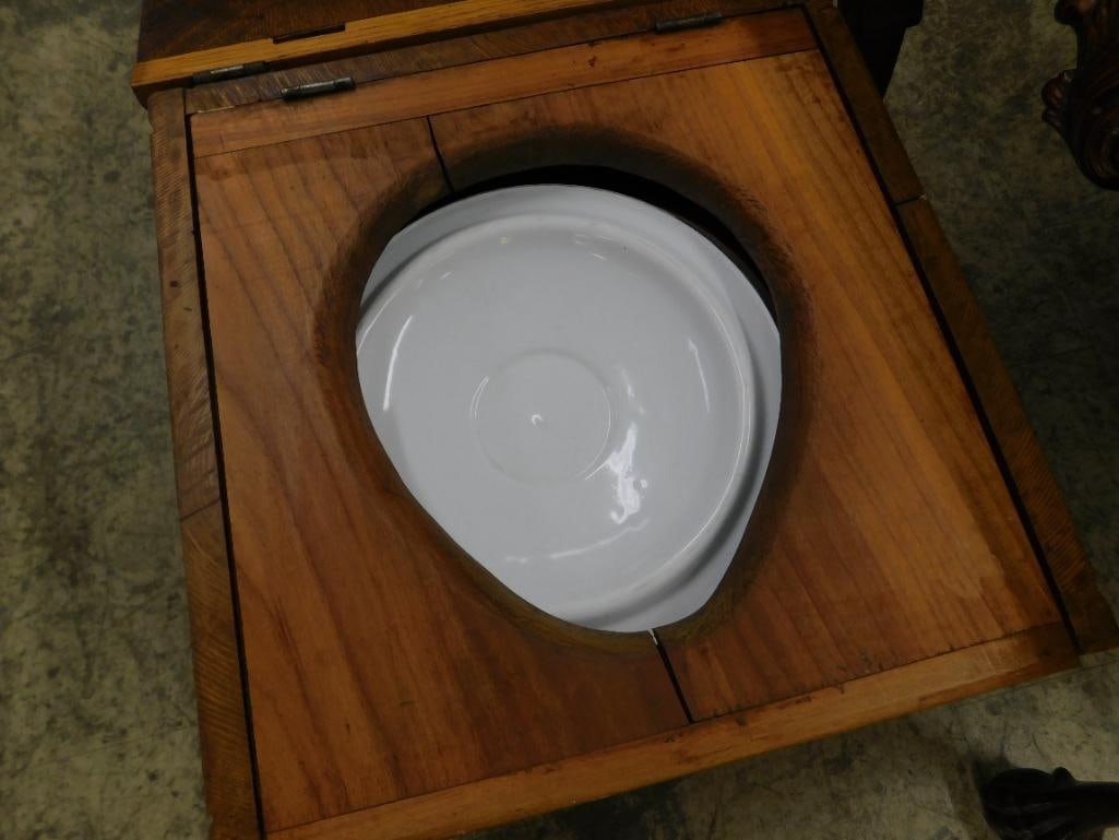 Vintage Wood Potty with Enameled Lidded Chamber Pot - 17" x 16" x 15.5" - 3