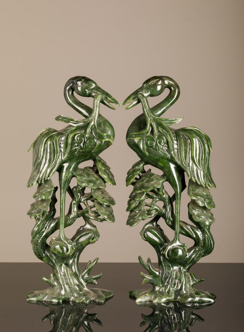 19th Antique Pair of Large Size Spinach Jade  Birds (1 of 8)