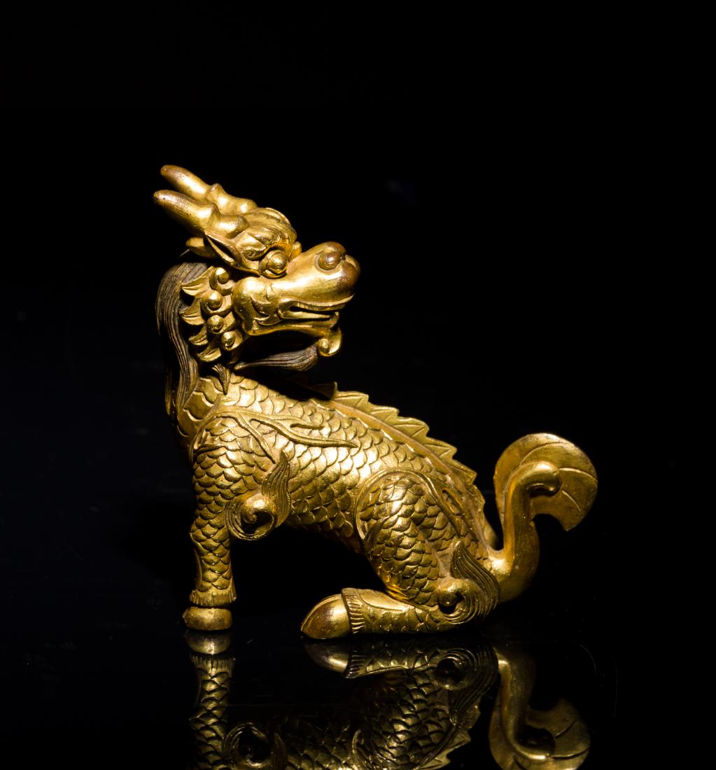 19th Antique Gilt-Bronze Qilin Paper Weight (1 of 10)