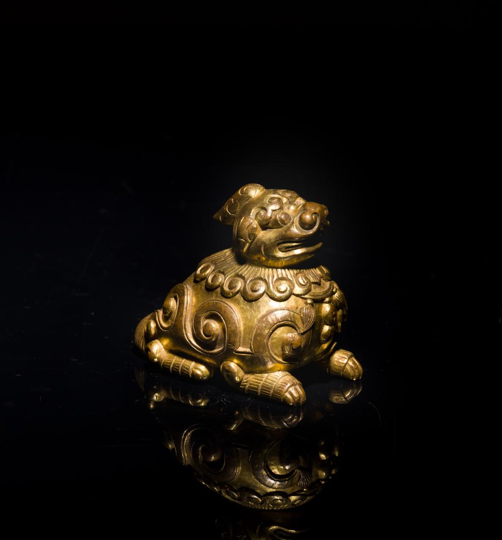 19th Antique Gilt-Bronze Shi-shi Paper Weight (1 of 9)