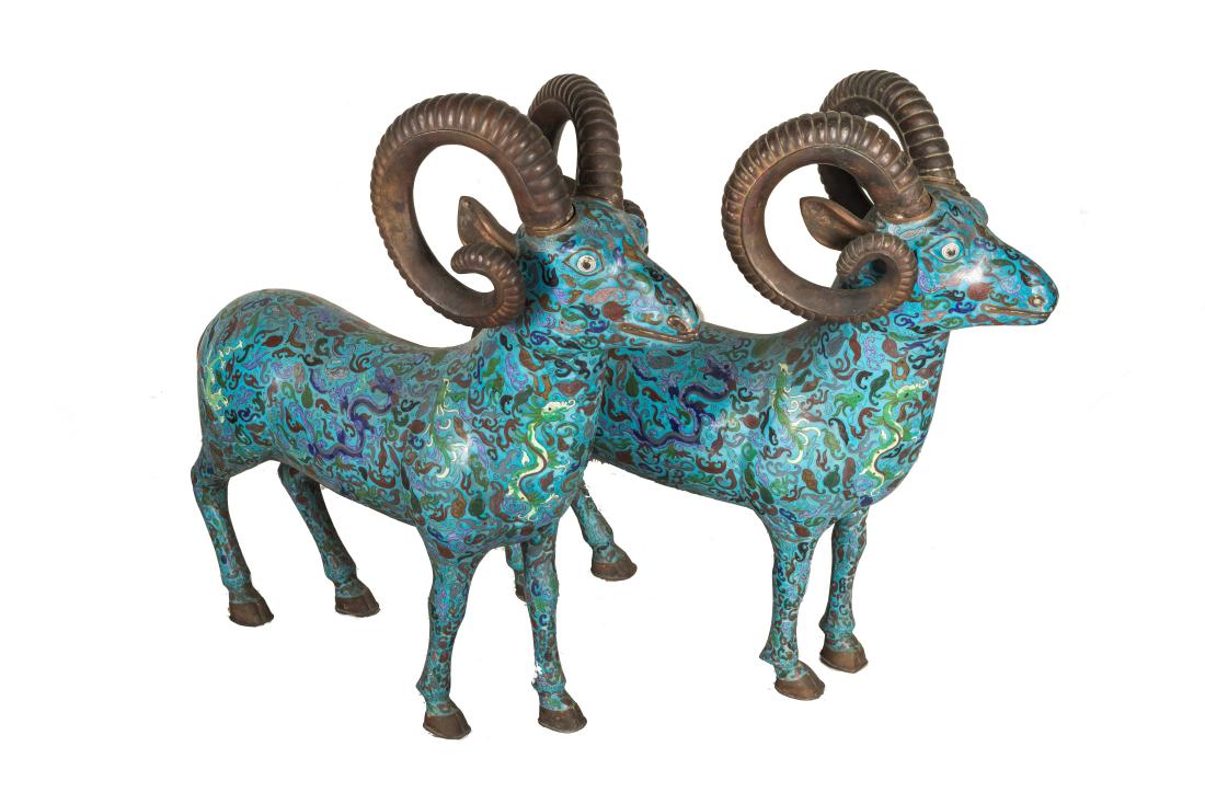 19th Antique Pair Cloisonne Enamel Figures Rams (1 of 10)