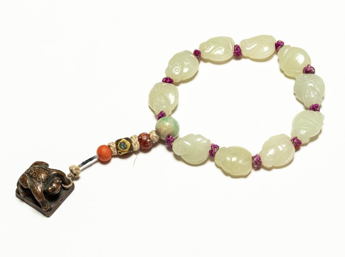 19th Manchu Style Antique White Jade Prayer Beads (1 of 9)