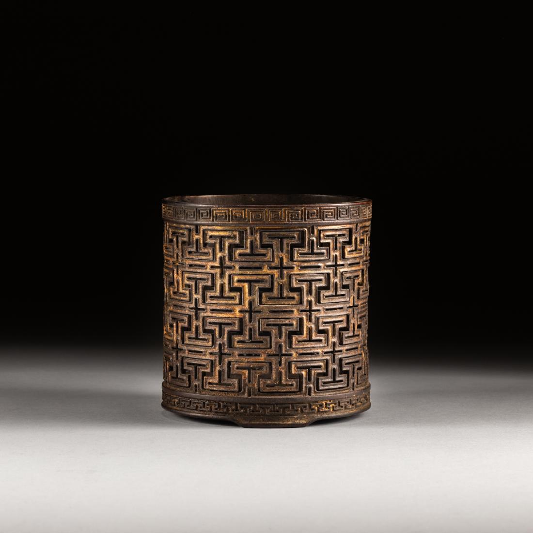 19th Antique Openwork Wood Brushpot (1 of 9)