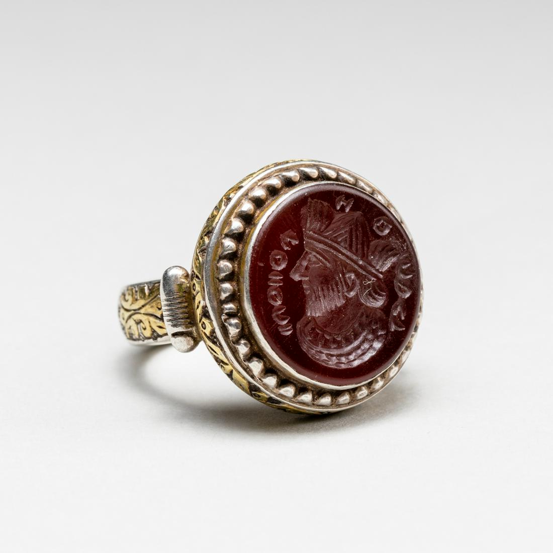 Sasanian Style Antique Silver Gilt Seal Ring (1 of 9)