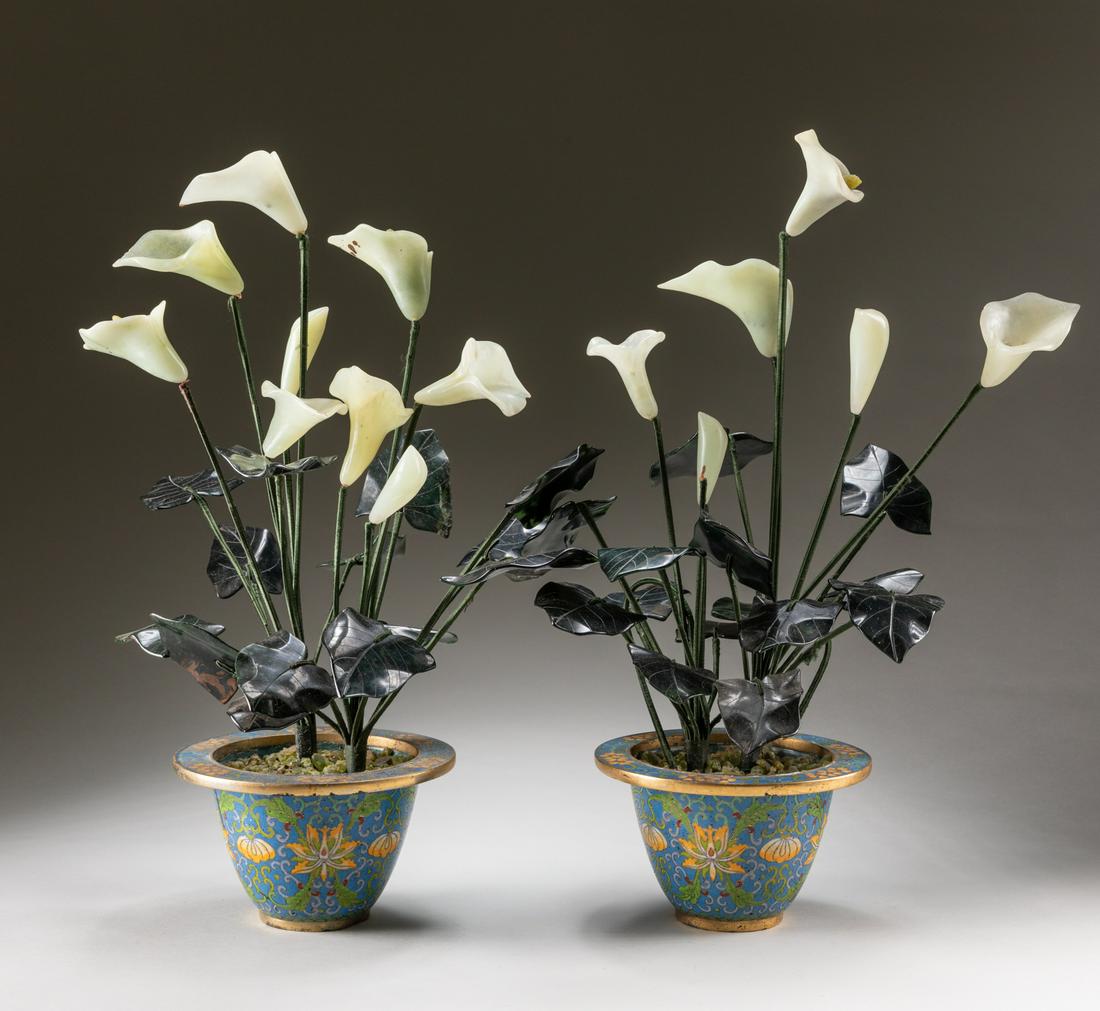 Pair Of Chinese Old Jade Tree Bonsai With Cloisonne (1 of 10)