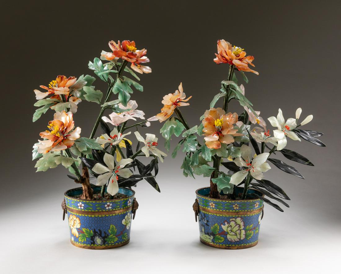 Pair Of Chinese Old Jade Tree Bonsai With Cloisonne (1 of 10)