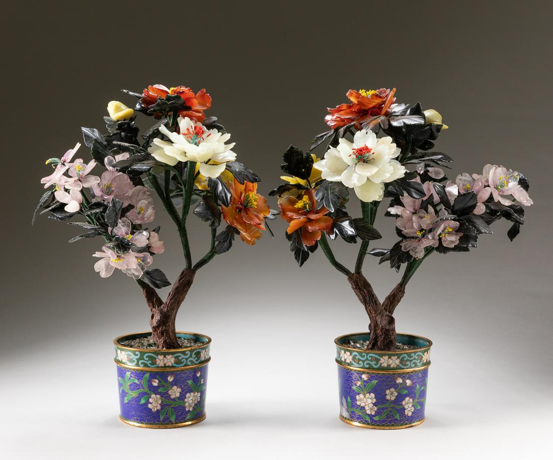 Pair Of Chinese Old Jade Tree Bonsai With Cloisonne (1 of 10)