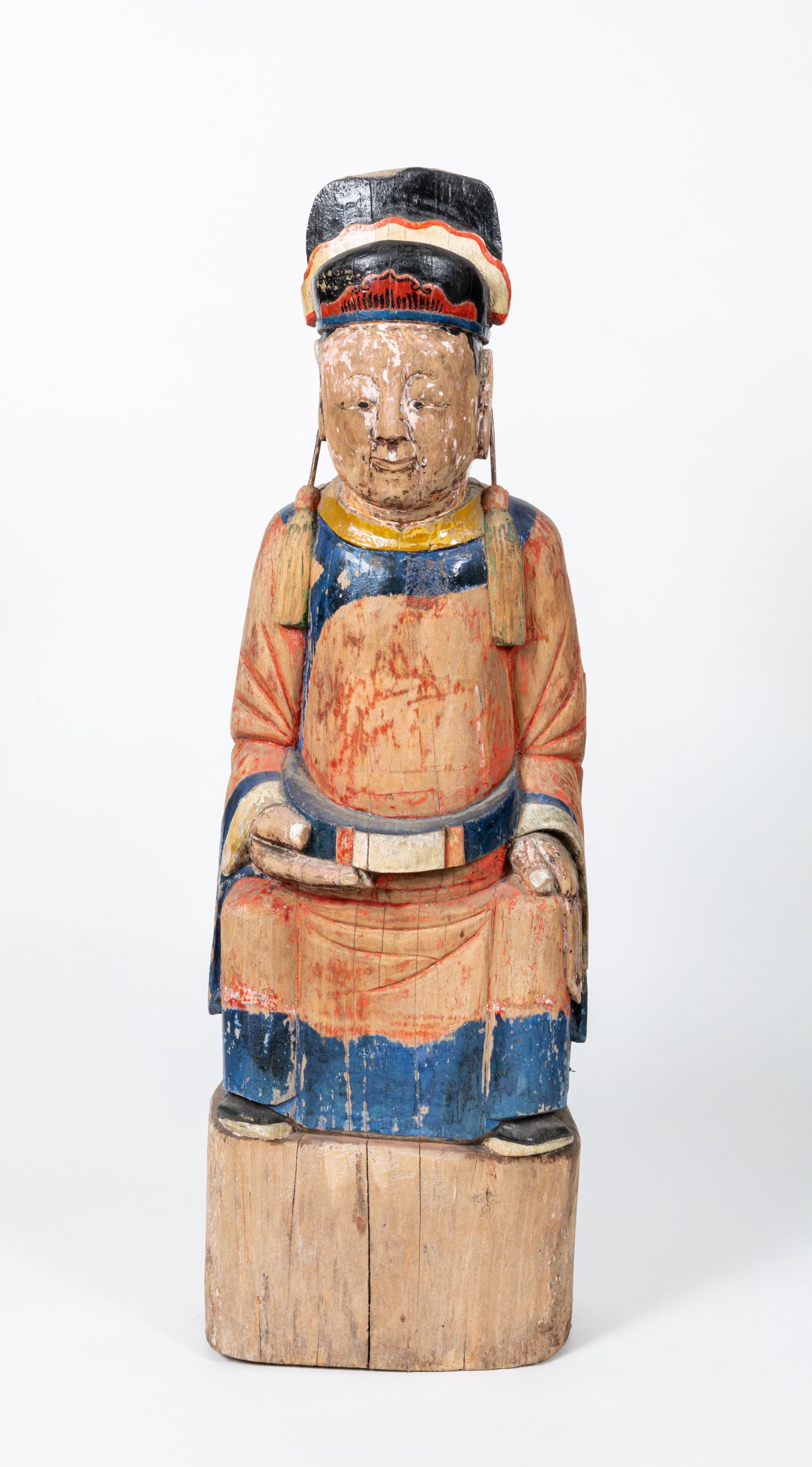 Large Chinese Ming Dynasty Painted Wood Figure (1 of 8)