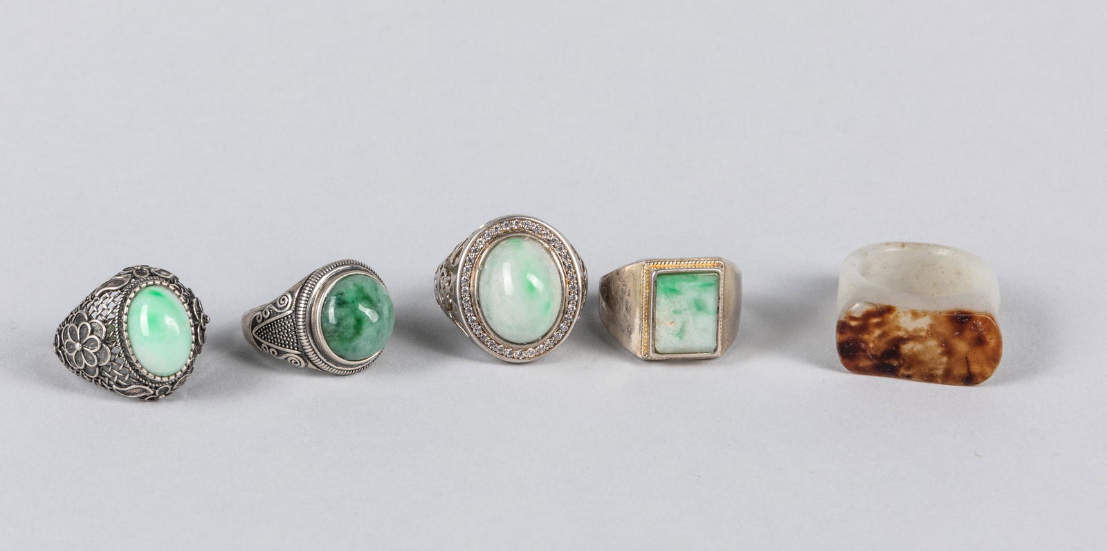 Group Of Chinese Jade/Jadeite Silver Rings (1 of 4)