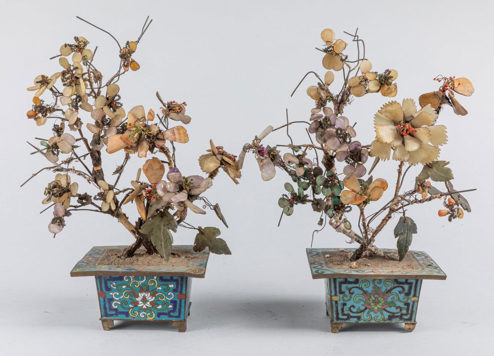 Damaged Pair Chinese Old Jade Tree Bonsai With (1 of 6)