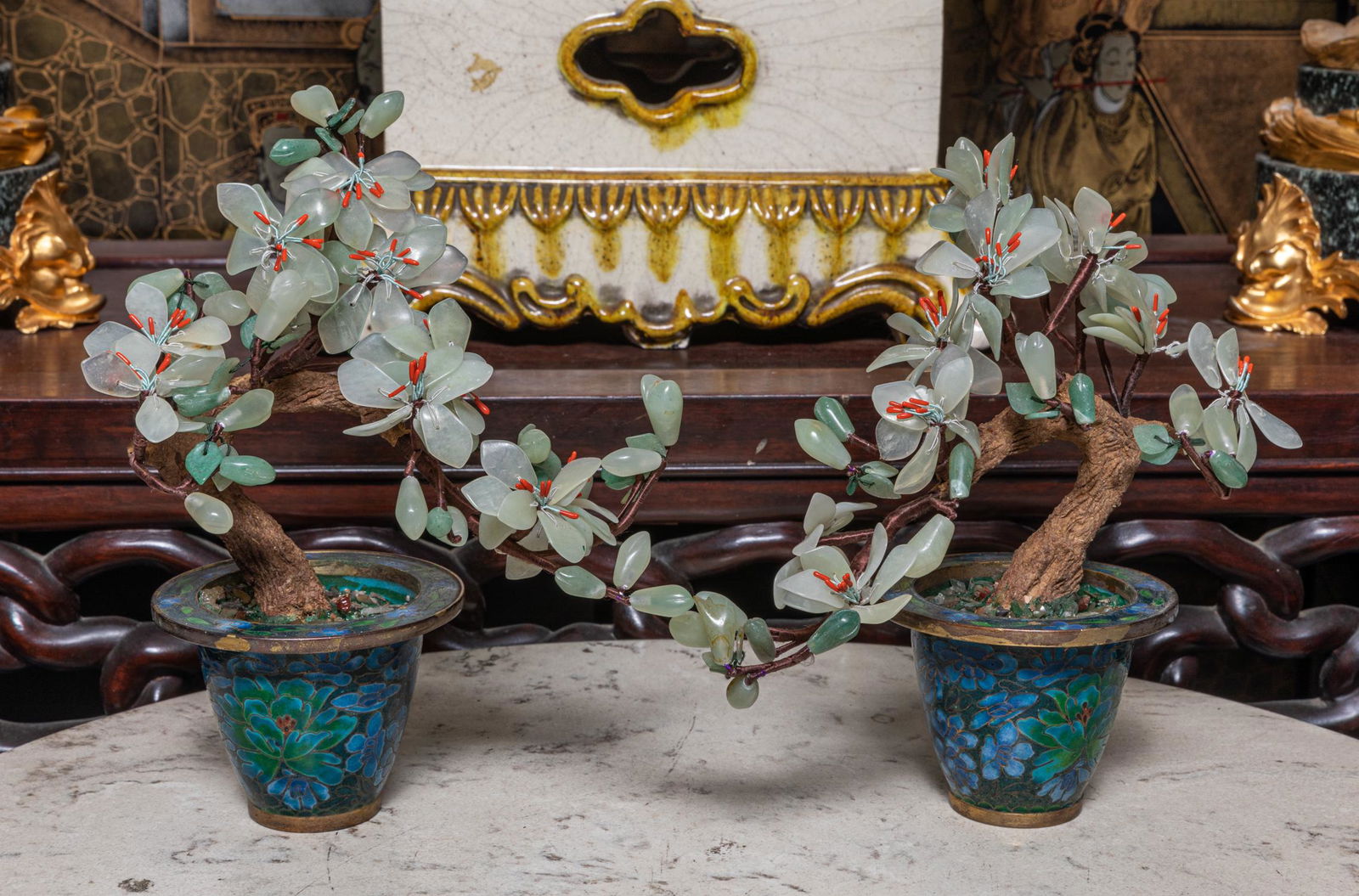 Pairs of Chinese Export Jade Bonsai (1 of 8)