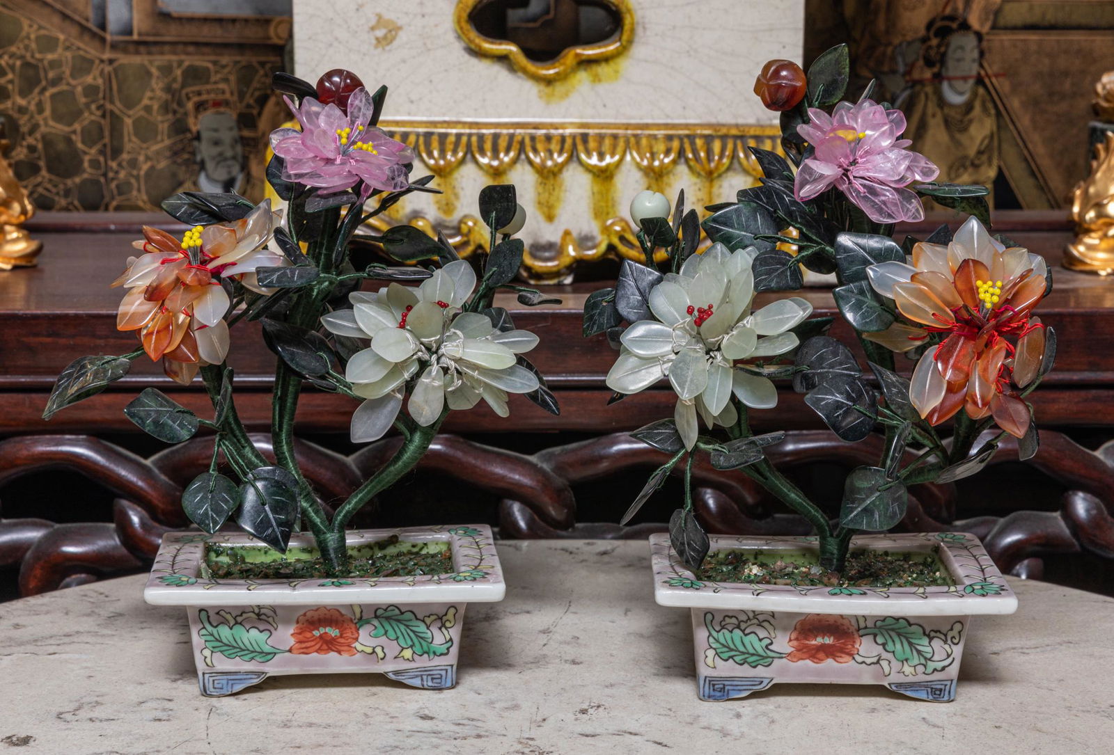 Chinese Export Jade & Porcelain Bonsai (1 of 7)