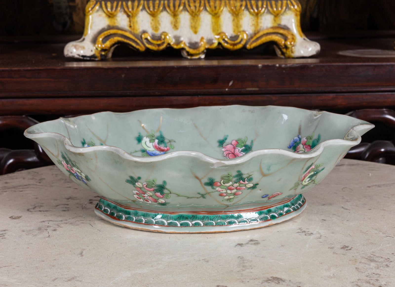 19th Chinese Antique rose famille Porcelain bowl: Chinese Porcelain bowl, painted and gilt, Size: 10.75 inch L.