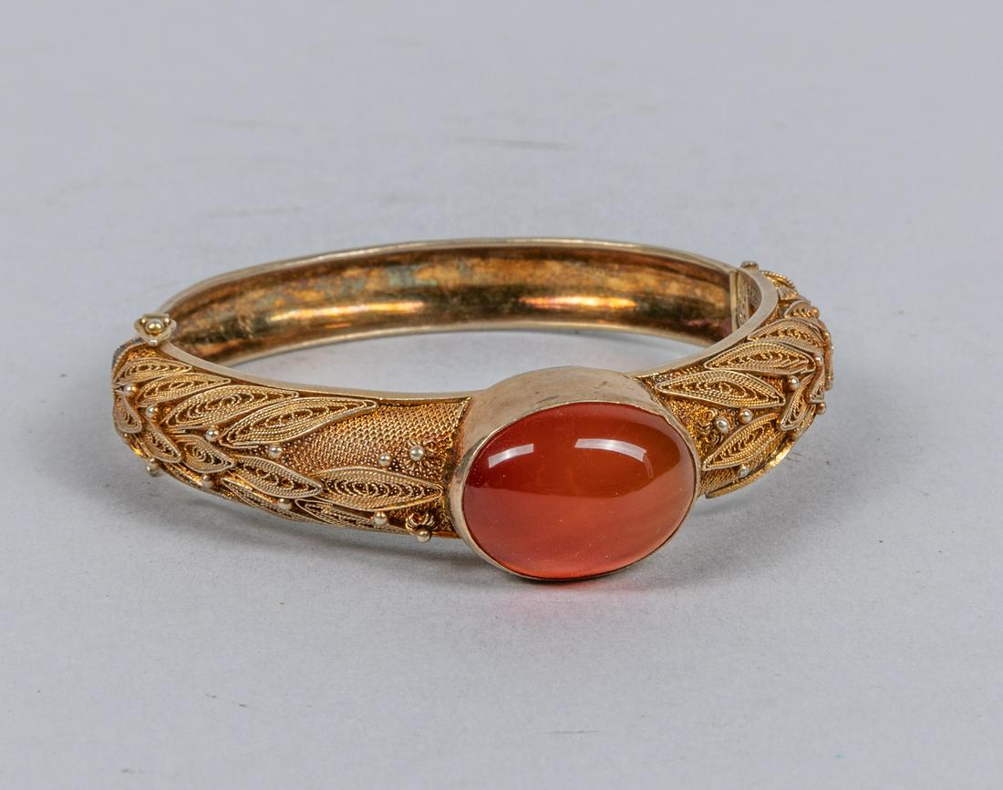 Chinese Export Sterling Silver Gilt Bangle (1 of 5)