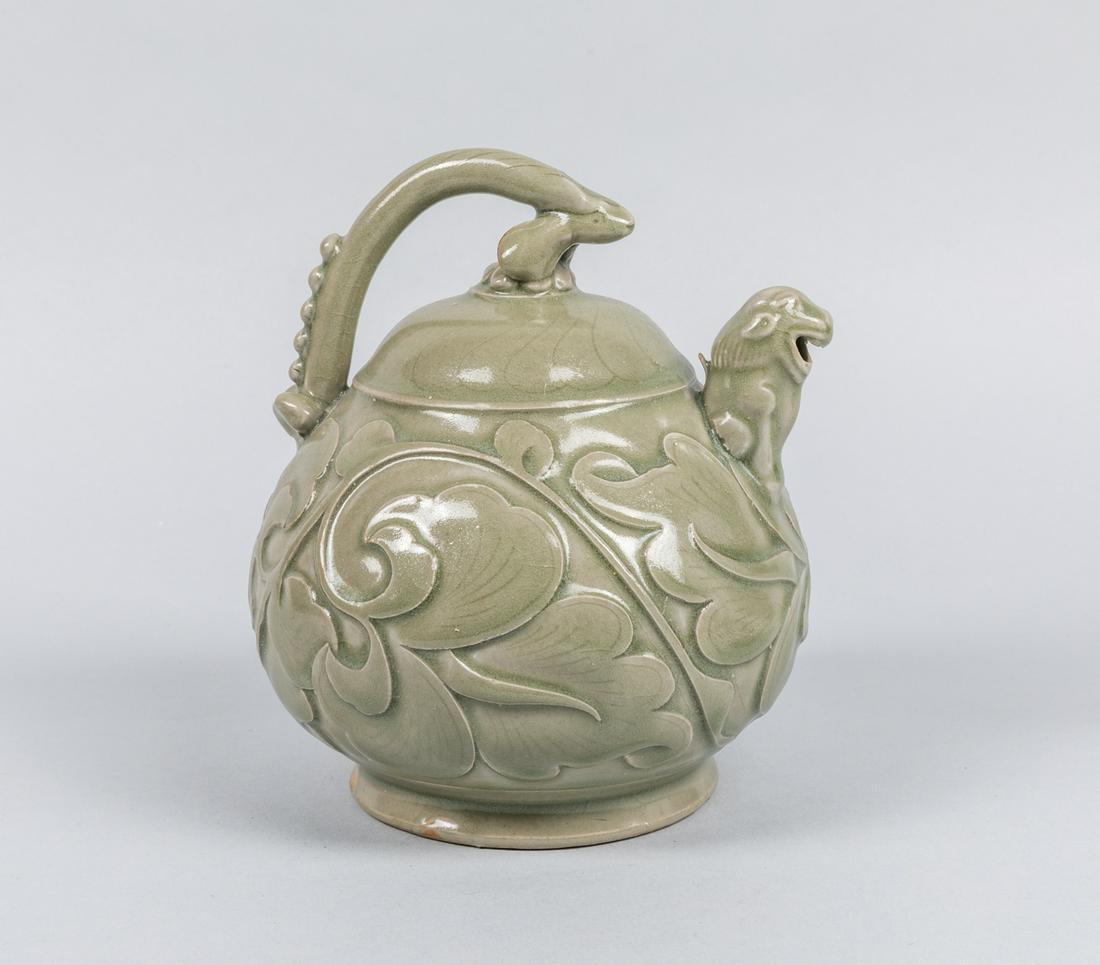 Important 1900-1960 Korean Carved Celadon Pot (1 of 6)