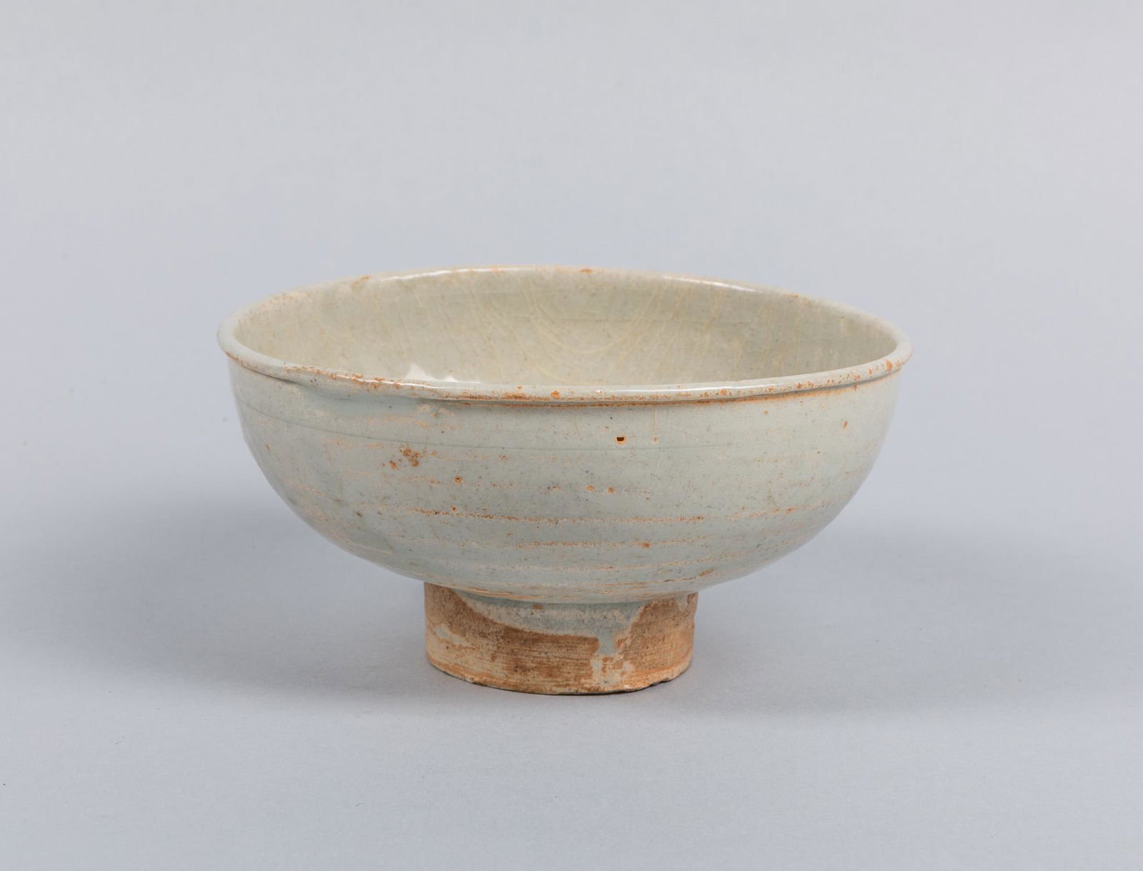 18-19th Korean Antique White Glazed Bowl: 18-19th Korean antique white glazed bowl, of globular form supported on a straight foot. The estate of Cota Maeda, Tokyo, 1989. 6.1*2.8 inch