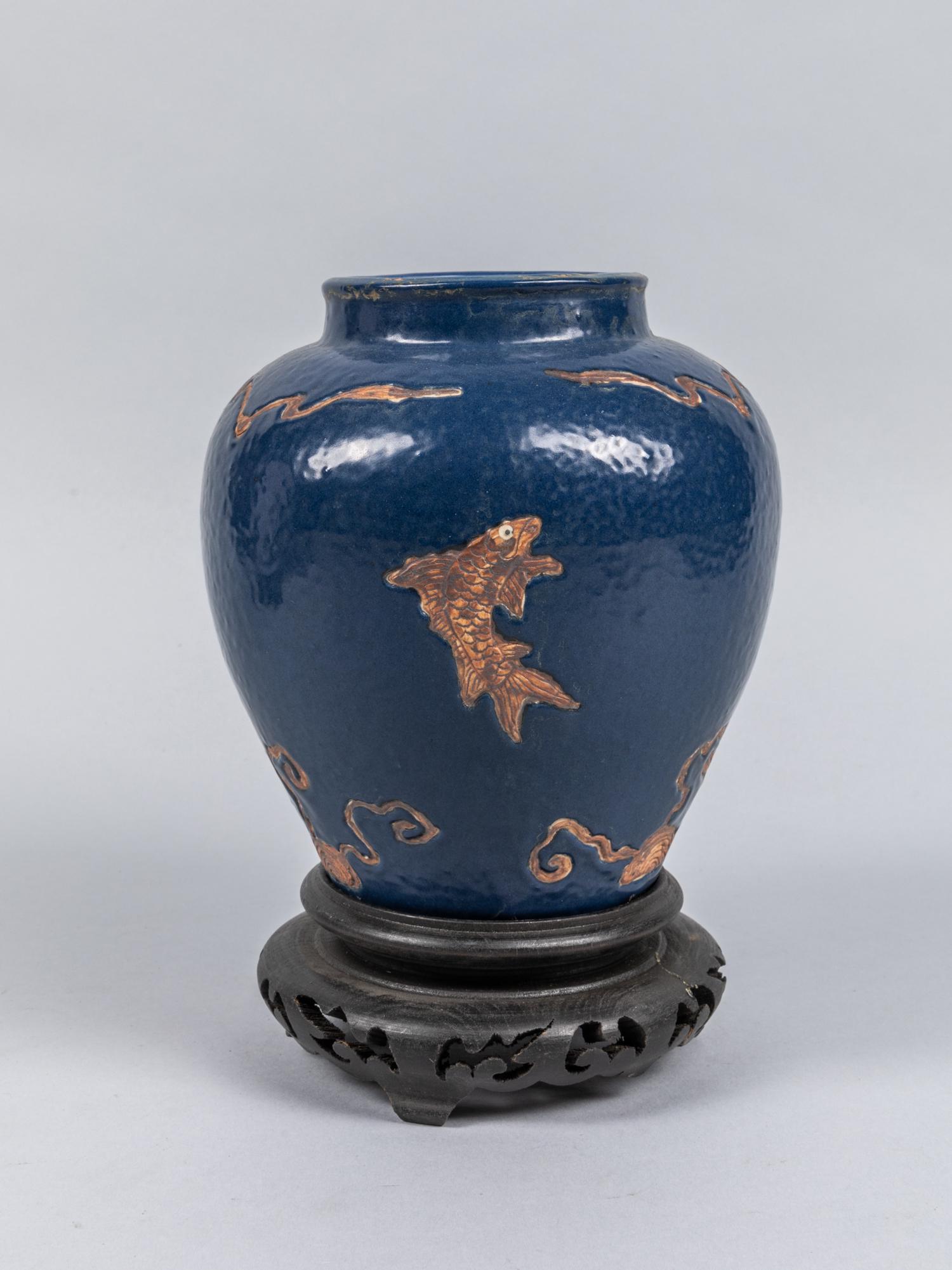 Chinese Antique Carved Blue Glazed Porcelain Jar (1 of 8)