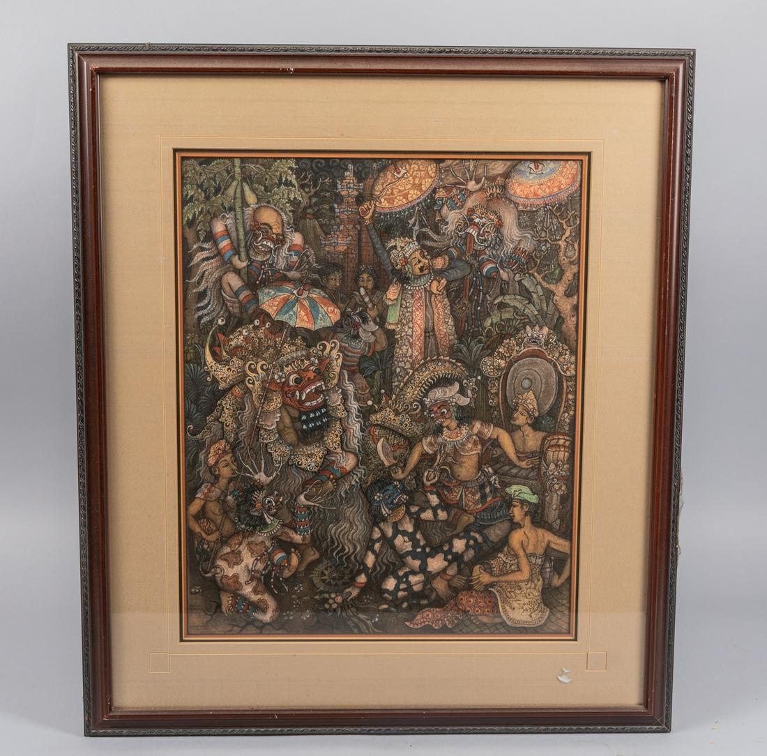 Bali Indonesian Barong Painting: Signed by MD Kartika Bali, with glass frame. 12.8*15.8 inch (without glass frame)