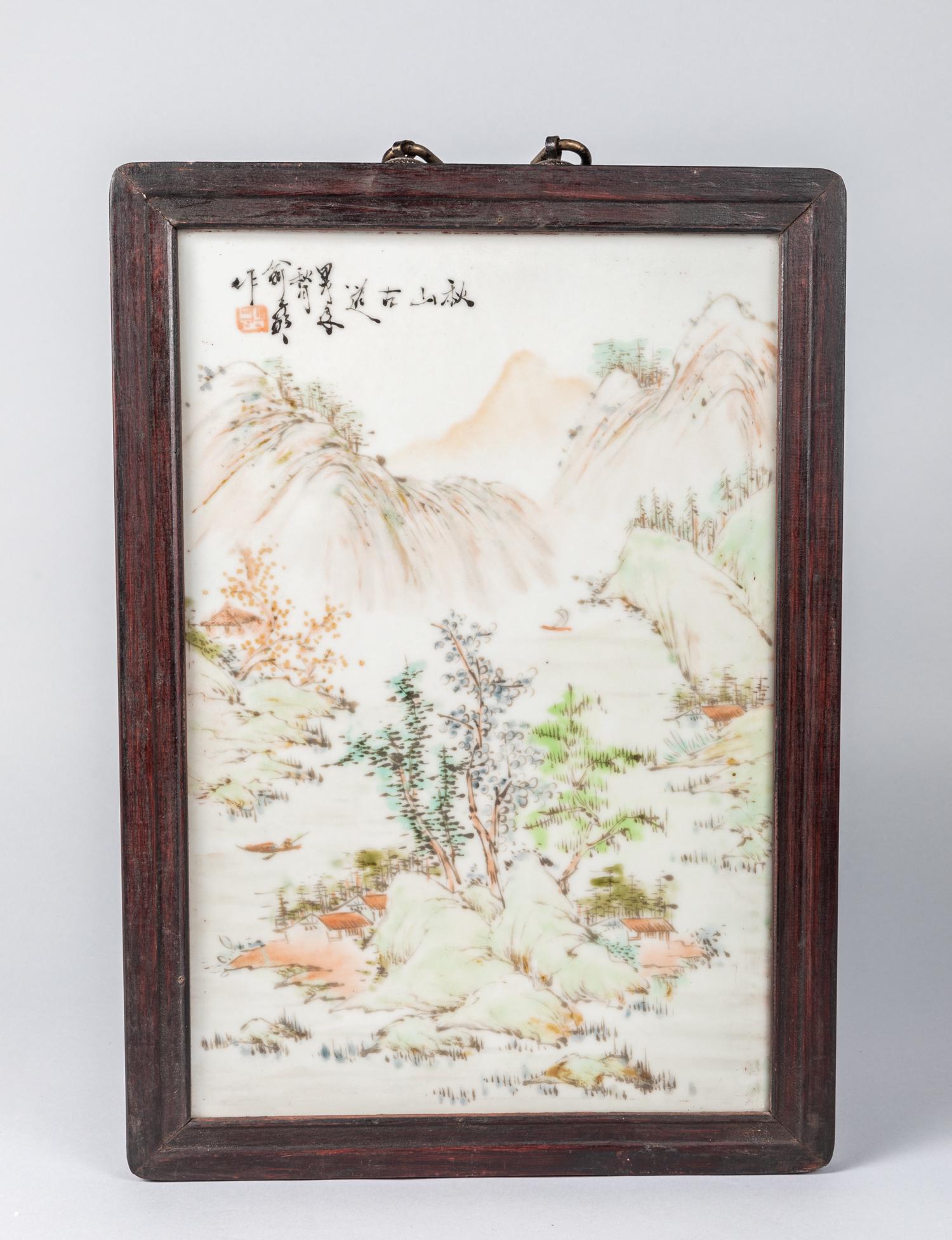 Chinese Antique Porcelain Wall Plaque: Chinese antique hand painted porcelain wall plaque