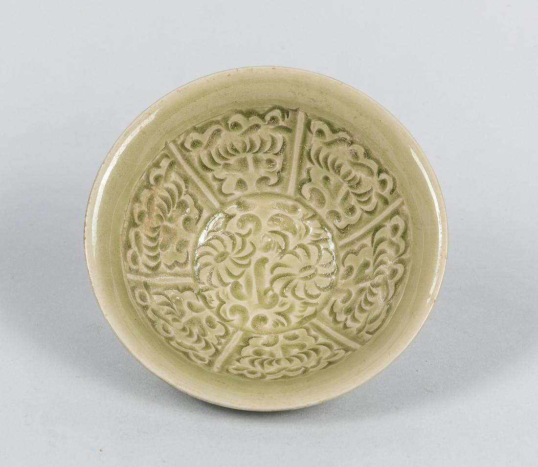 Korean Old Celadon Glazed Tea Cup,1900-1960: 1900-1950 period Korean carved celadon glazed tea cup. Size: 4.75 inch D. 2 inch H.
