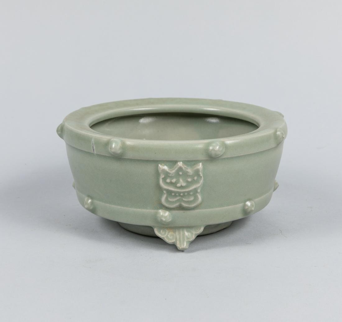 Korean Joseon Dynasty Style Celadon Glazed Porcelain: Repaired, Size: 6 inch D.