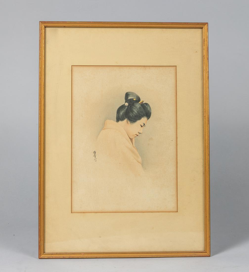 Japanese Old Water Color Painting on Paper: Size: 12.4-17.3
