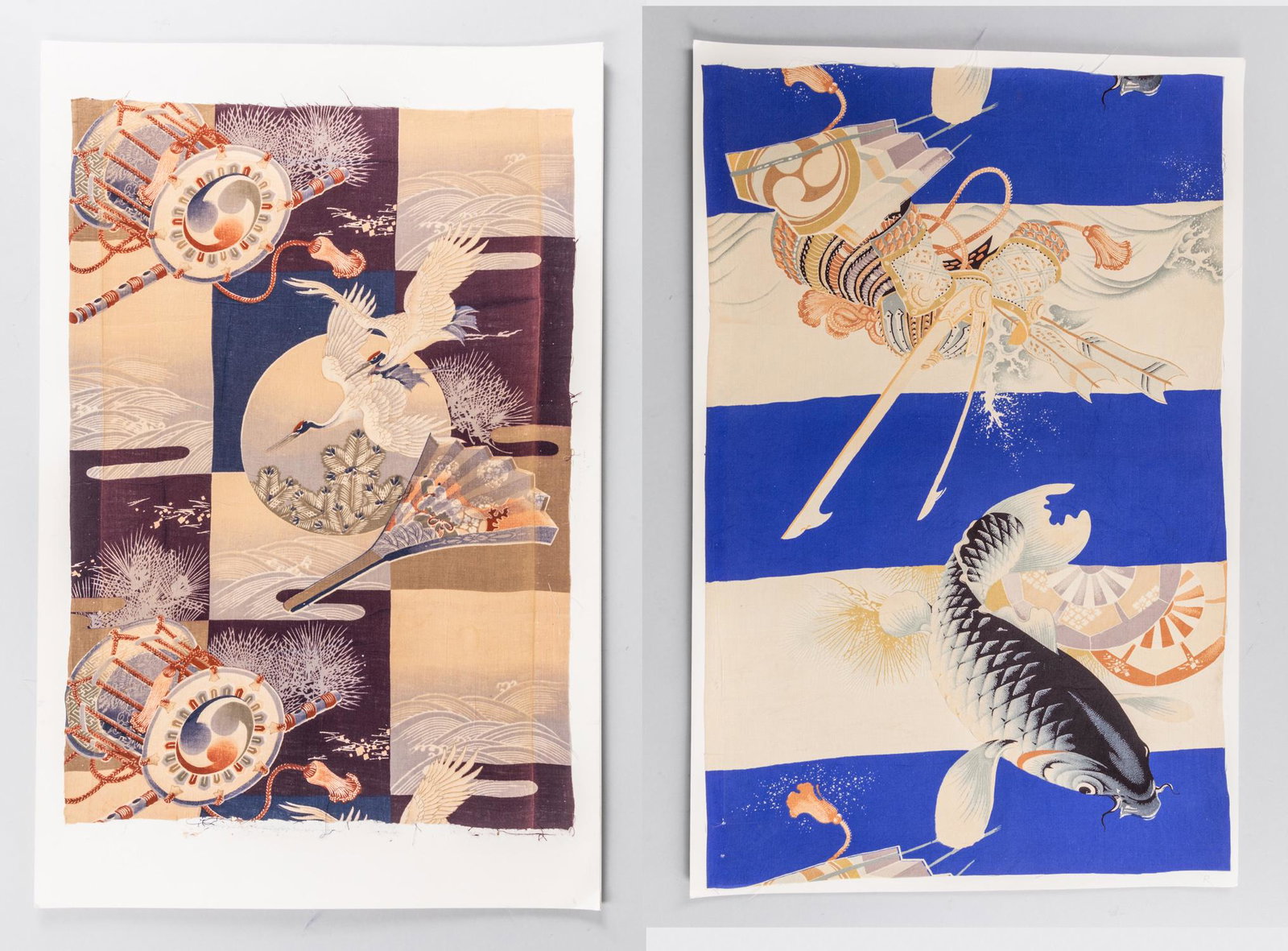 Set Japanese Old Wood Block Painting on Silk: Japanese old wood block painting on silk. 23-15 inch. (white frame)