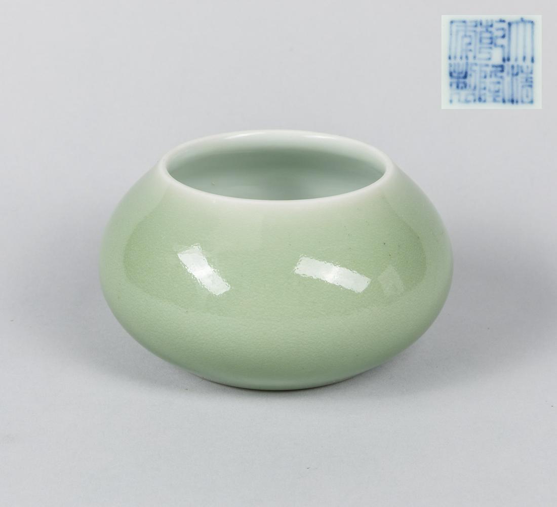 Chinese Antique Celadon Glazed Porcelain Washer: Chinese late 19-20th celadon glazed washer, rare and good condition. 3 inch H; 5.25 inch D. The estate of Mitsui, 1995