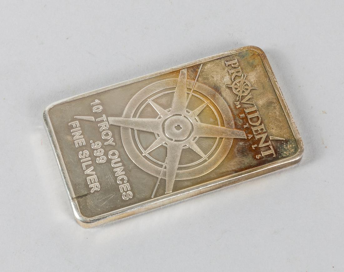 10 Troy Oz. Fine Silver Bar: Provident Metals 10 Troy Oz silver bar, .999.
