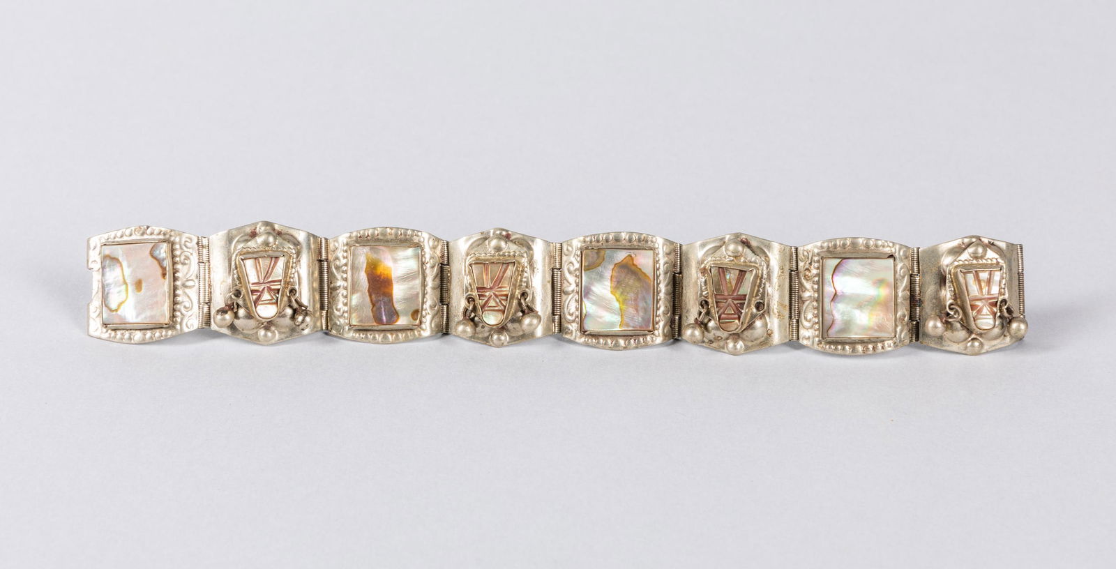 Collectible Taxco Sterling Abalone Bracelet: Taxco sterling abalone bracelet, sterling 925 Taxco stamped. 2.32 inch inner diameter