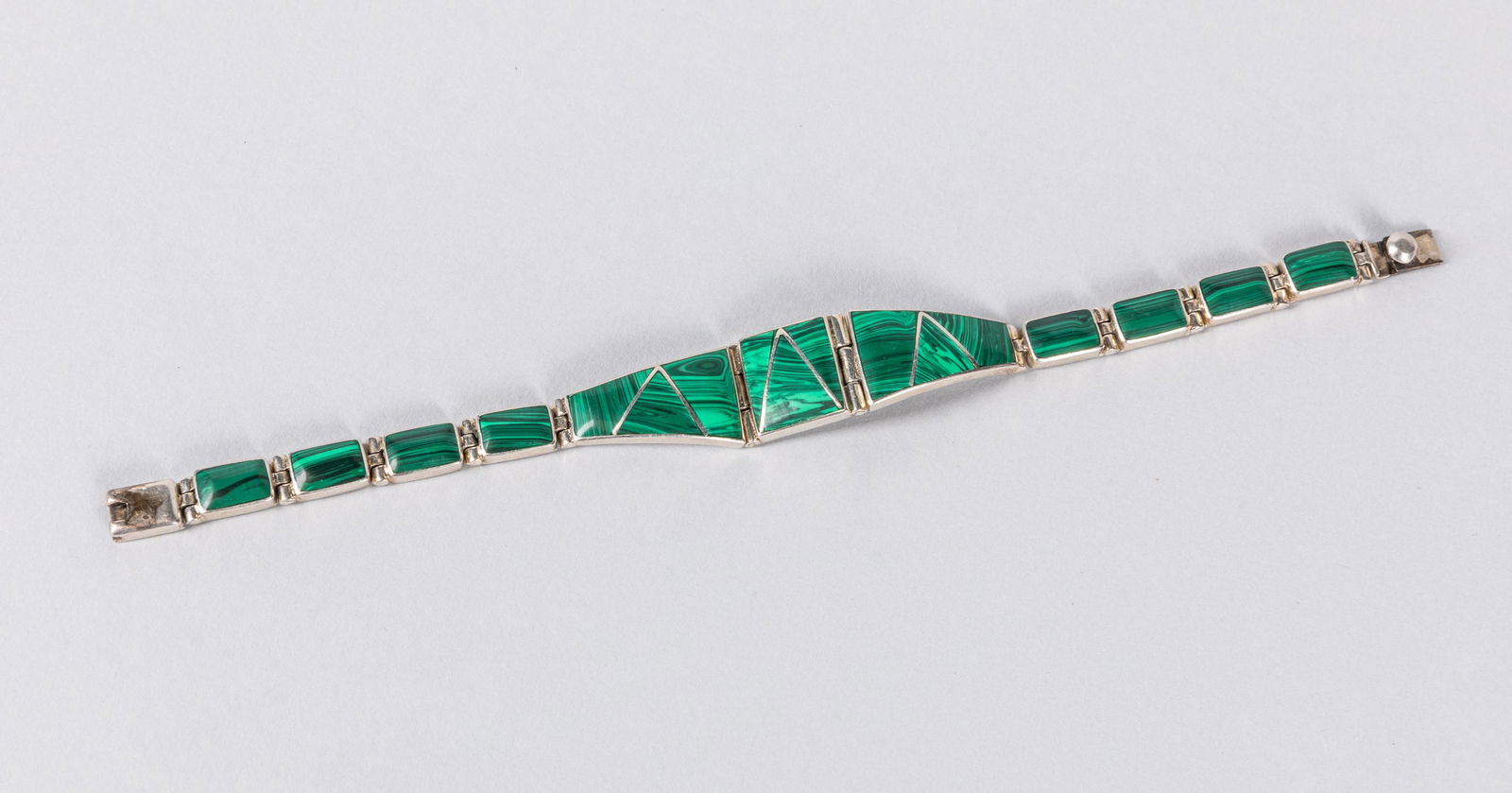 Art Taxco Malachite Sterling Bracelet: Stamped D. Montero 950 Taxco