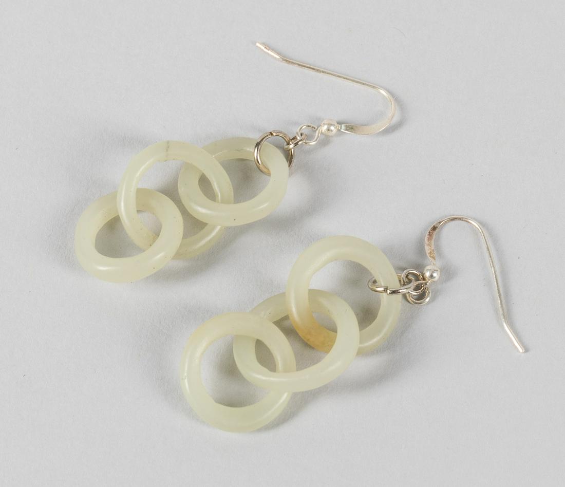 Pair of Chinese Antique Jade Earrings: 2.25 inch L.