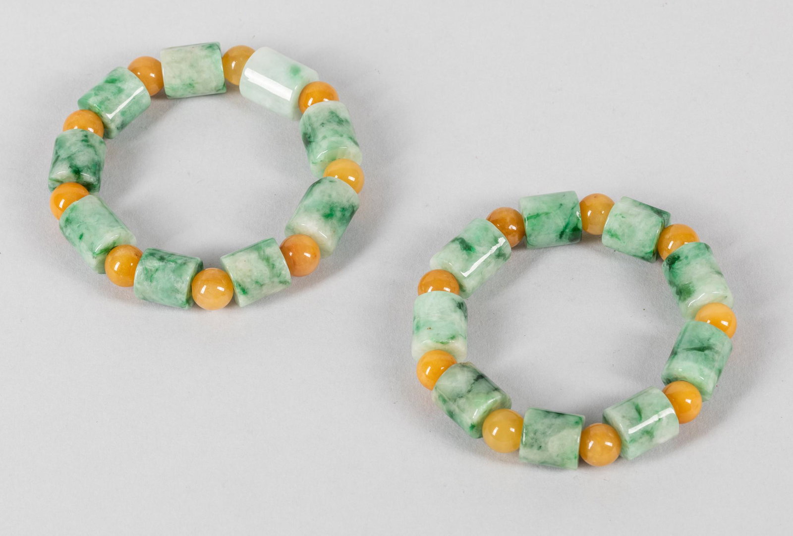 Pair of Chinese Export Jade Jadeite Prayer Beads: Pair of Chinese export jade jadeite prayer beads. 125 g.