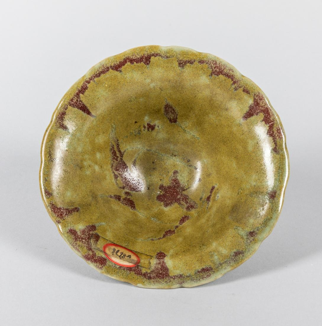 Important Japanese Flambe Glazed Porcelain Bowl: Japanese Meiji flambe glazed porcelain tea cup. 6.8 inch D; 3.25 inch H.