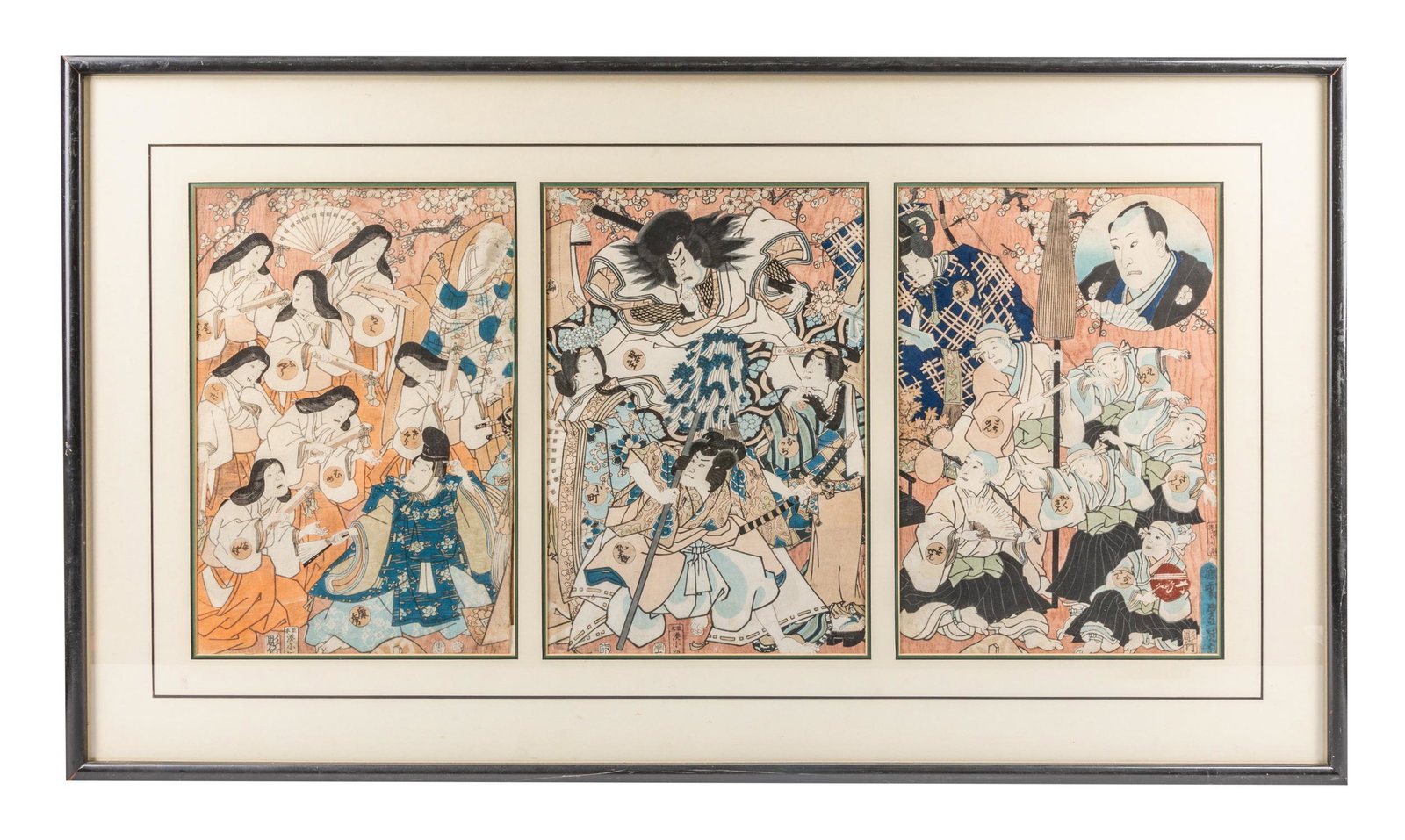 Japanese Woodblock Prints, Utagawa Kunisada 1786â€“1865: Japanese woodblock prints by Utagawa Kunisada/Utagawa Toyokuni III. Edo period artist, 1786-1865. 31-21 inch (with frame).