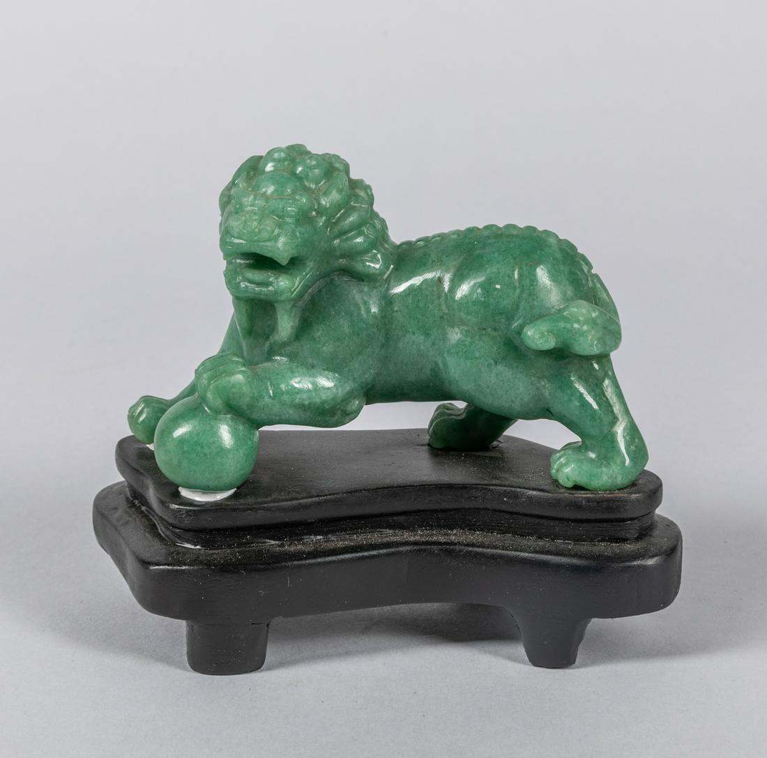 Chinese Antique Carved Green Jade Foo Dog: Republic period Chinese export green color jade, Foo dog, 5 inch L. 4.2 inch H.