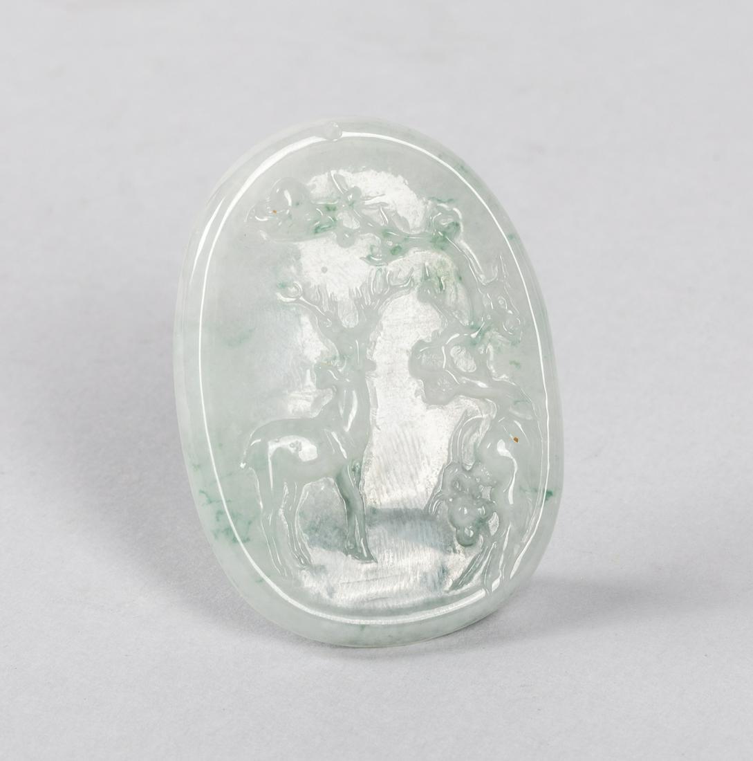 Hong Kong Export Jade Jadeite Carving: Hong Kong 1990 export carved jadeite of tree & animals. 2.15 inch L.