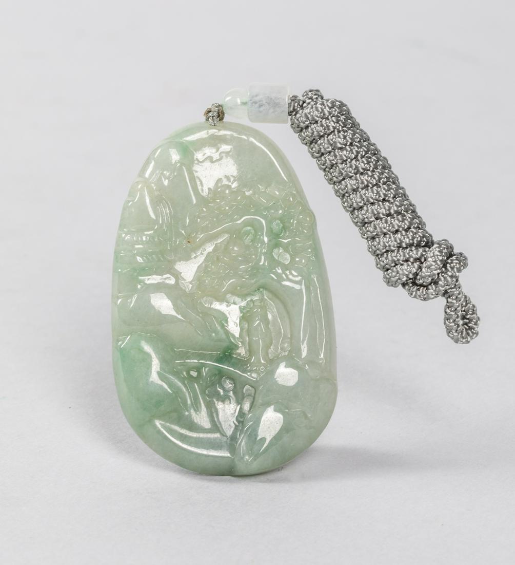 Hong Kong Export Jade Jadeite Carving: Hong Kong 1990 export carved jadeite of landscape. 2.6 inch L.