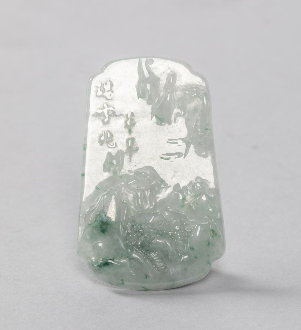 Hong Kong Export Jade Jadeite Carving: Hong Kong 1990 export carved jadeite of landscape. 2.2 inch L.