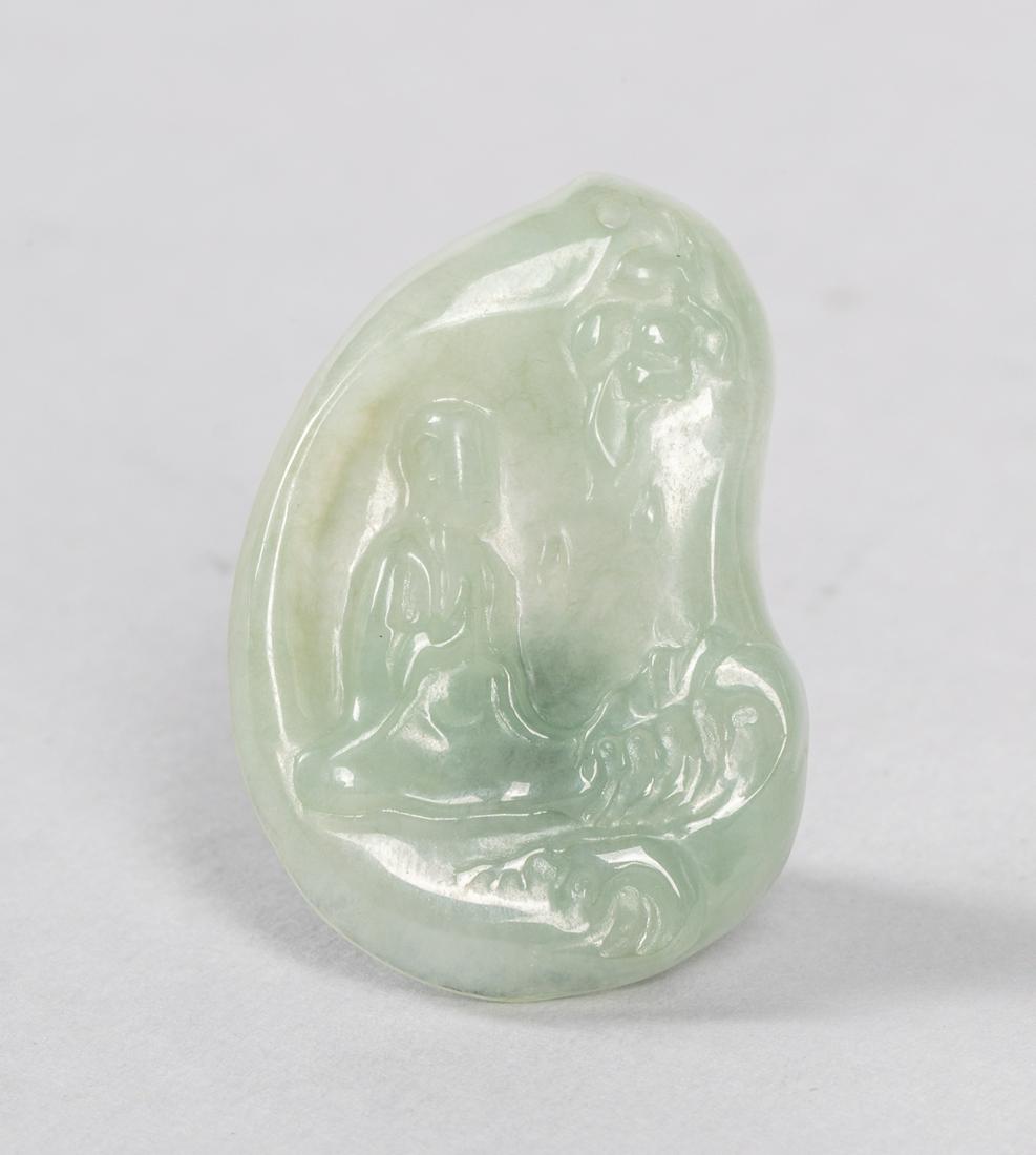 Hong Kong Export Jade Jadeite Toggles: Hong Kong 1990 export carved jadeite toggles of Buddha. 1.3 inch L.