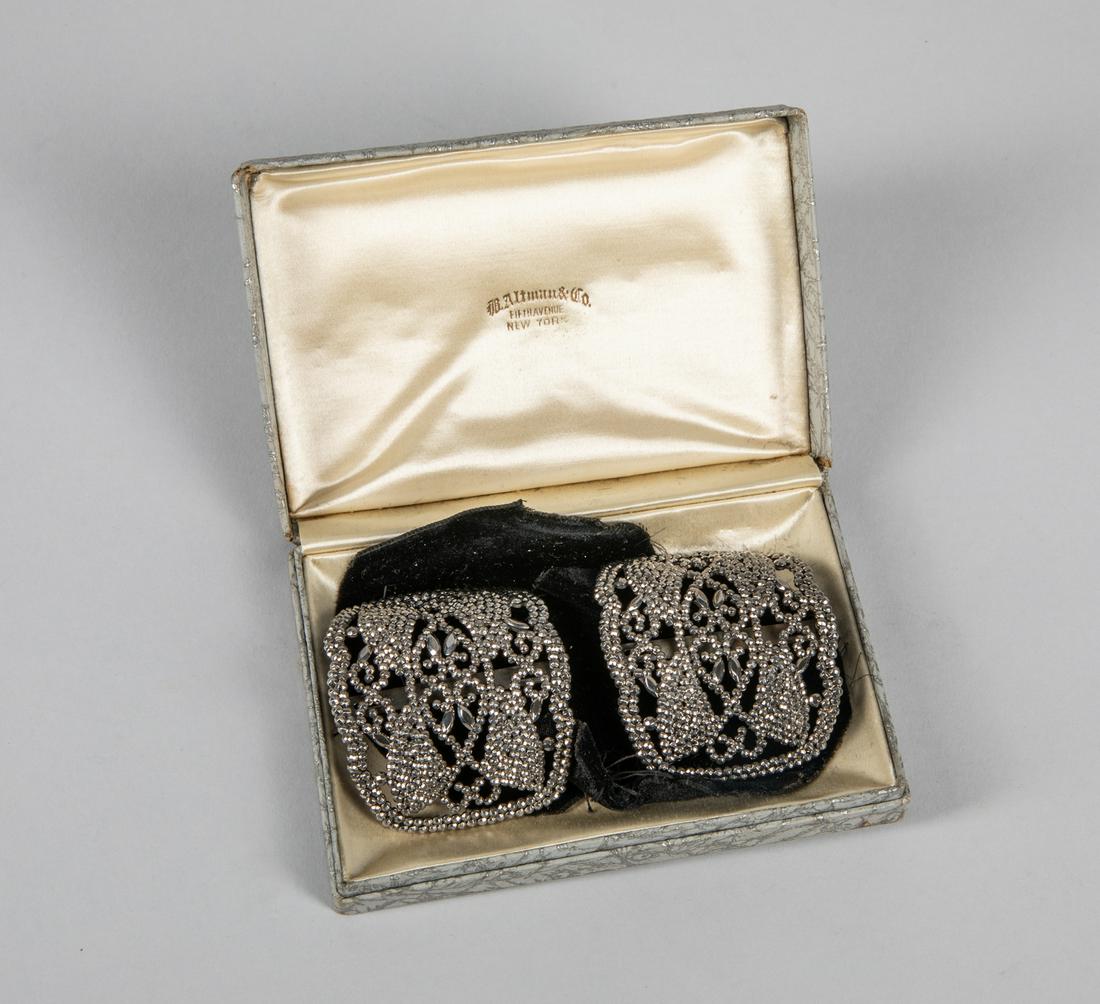 Pair Of Antique Victorian Silver Steel Shoe Buckles: Marcasite steel antique victorian silver shoe buckles, NB Made in France stamped, with B. Altman Co. Fifth Ave, New York Box.2.03*2.27 inch (each)