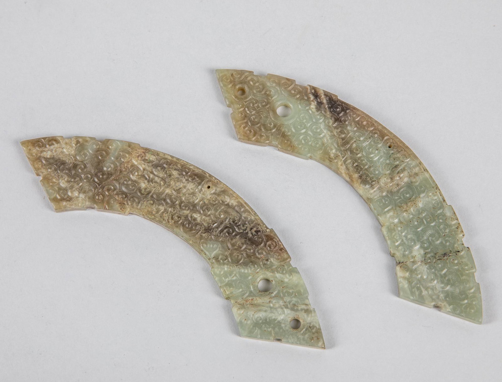 Pairs of Chinese Jade Carvings: Pairs of Chinese jade carvings of Huang, 5.75-1.75 inch.